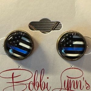 Back the Blue post earrings NWT American flag support police patriotic